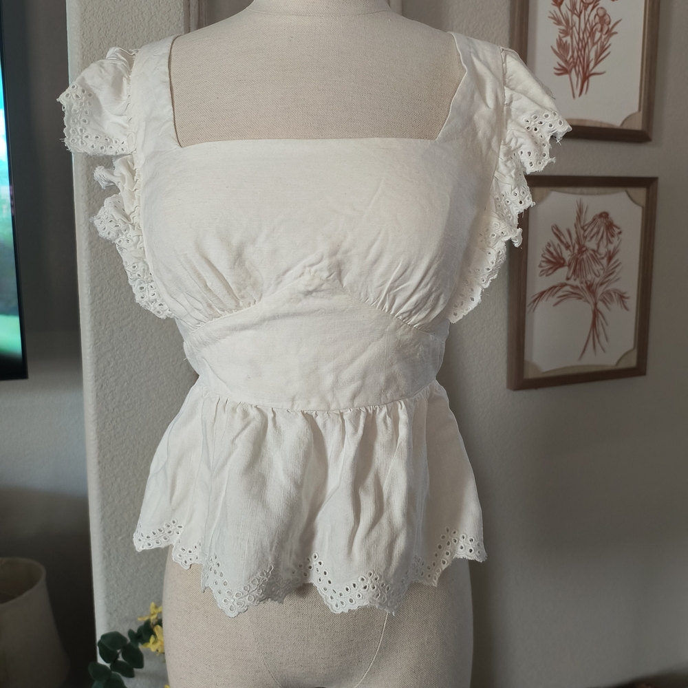 White Puff Sleeve Ruffled Peplum Blouse